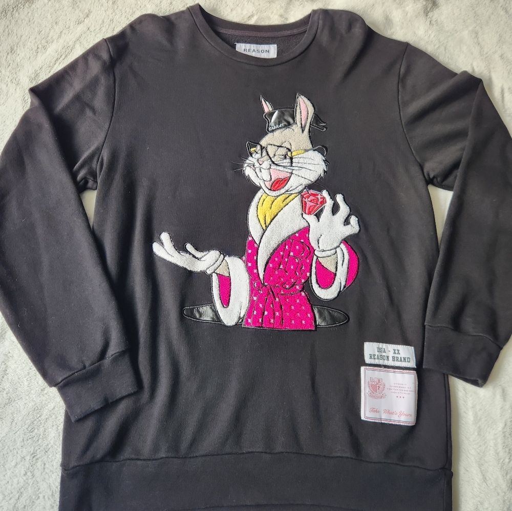 Reason Mens Large Crewneck Black Bunny Diamond Karrot Bugs